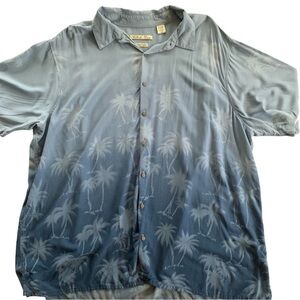 Batik Bay Hawaiian Shirt Men’s 3XB Ombre Blue Palm Tree Print Button Down Rayon